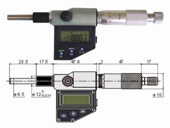 digitale Einbaumessschraube 0-25mm mit rotierender Spindel