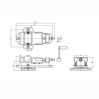 Skizze zur Maßangabe Frässchraubstock