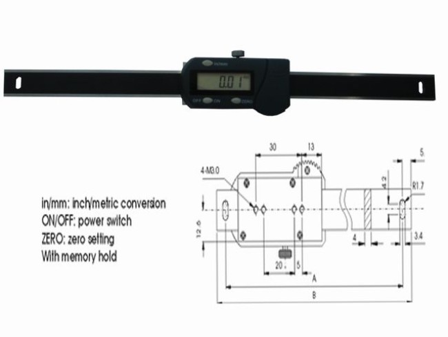 Horizontale Anbaumessschieber 100mm mit schmaler Messleiste ohne Skalierung