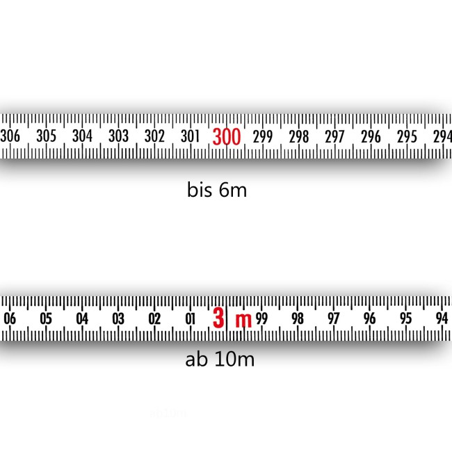 rechts 10mm breit 0909003310  Bandmaß selbstklebend 0,3m weißlakiert links 
