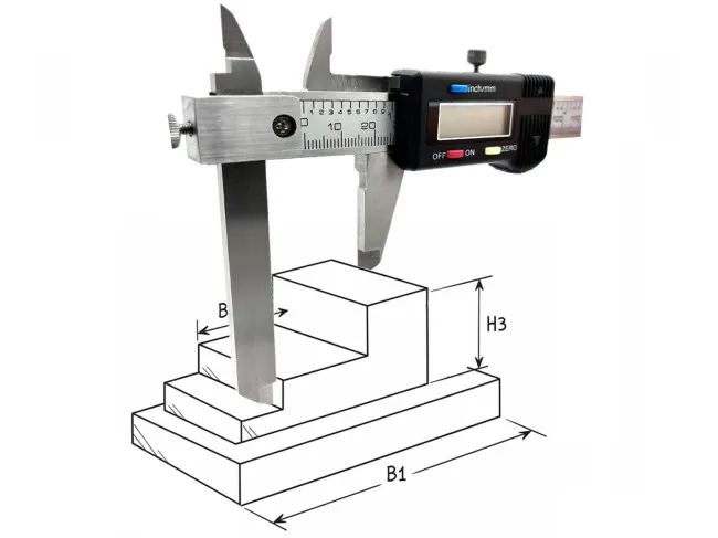 Skizze zum Sondermessschieber mit verstellbarem Messschieber.