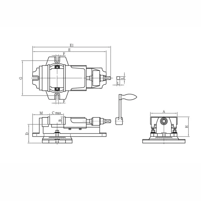 Skizze zur Maßangabe Frässchraubstock