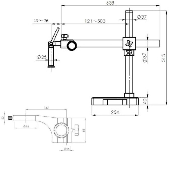 Maß-Skizze für Stereomikroskop